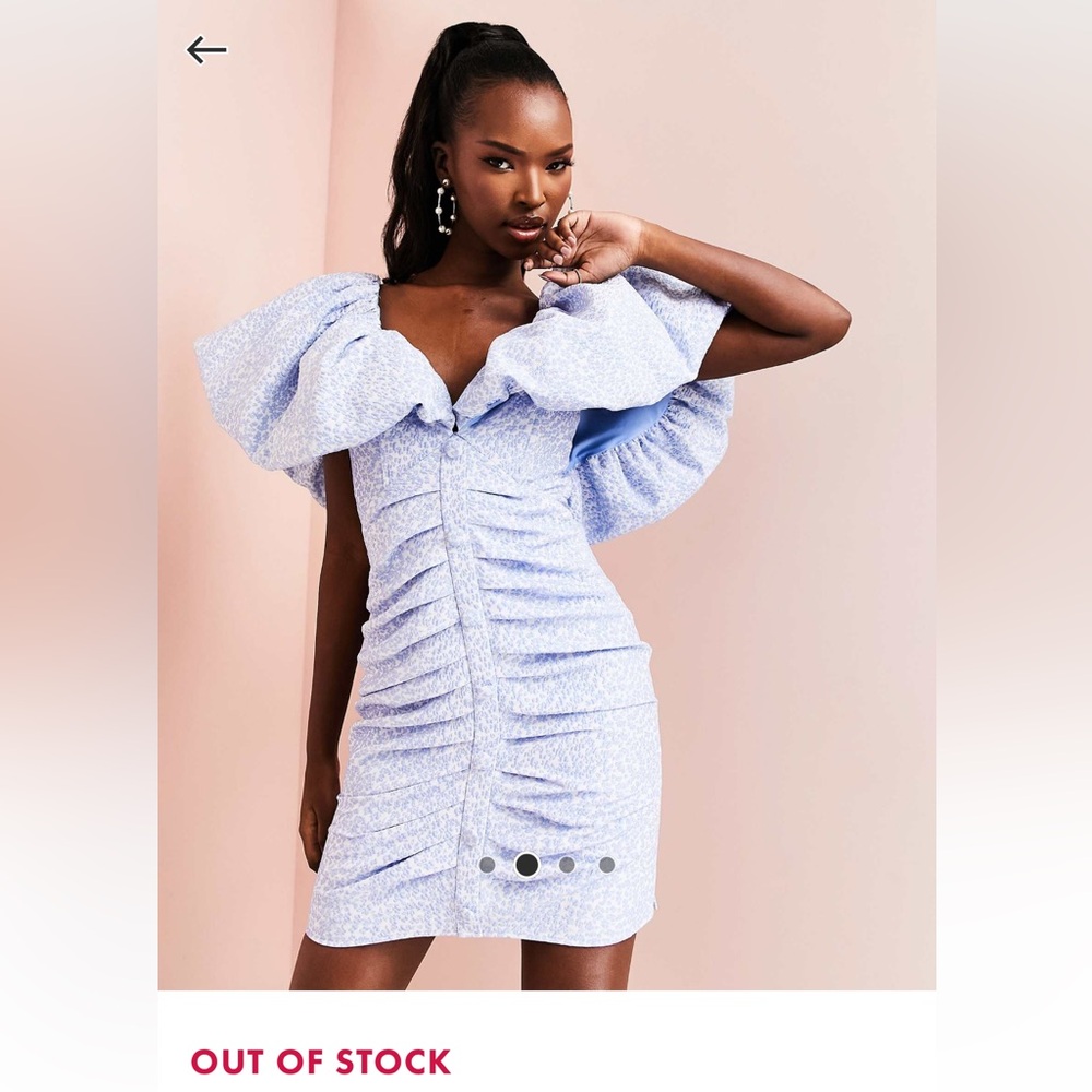 ASOS luxe bubble Bardot jacquard mini dress in blue ditsy floral